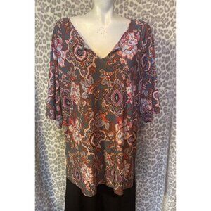 Womens 14/16W Est 1946 Cato floral tunic 3/4 bell sleeve